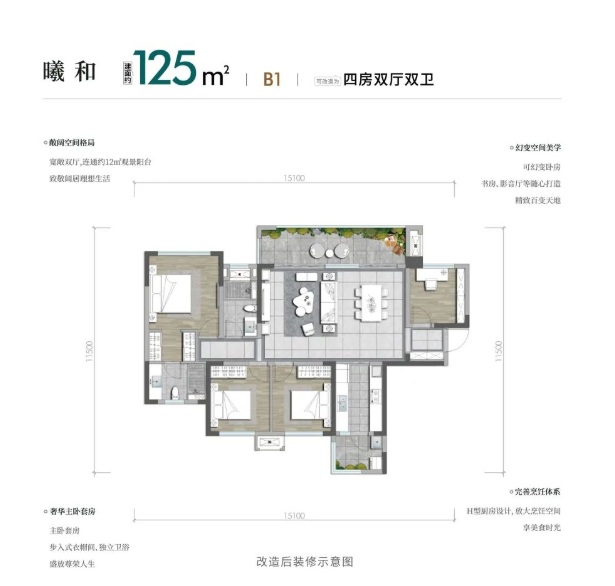 天际无界平层!贵阳青秀麓谷山语推售125平B1户型