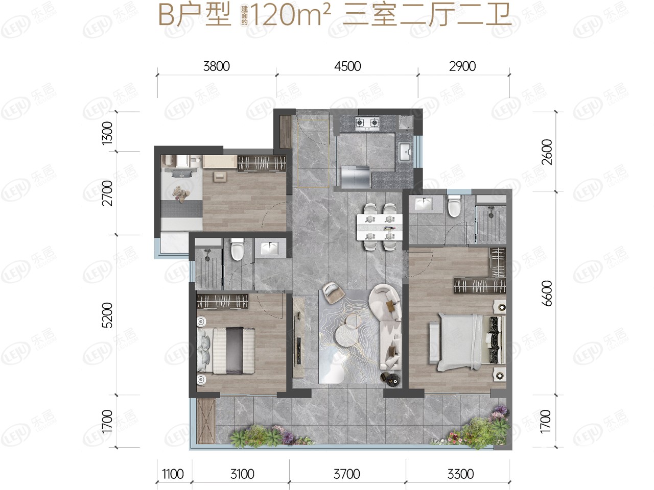 龙湖·天璞二期尾盘在售中 户型面积120㎡